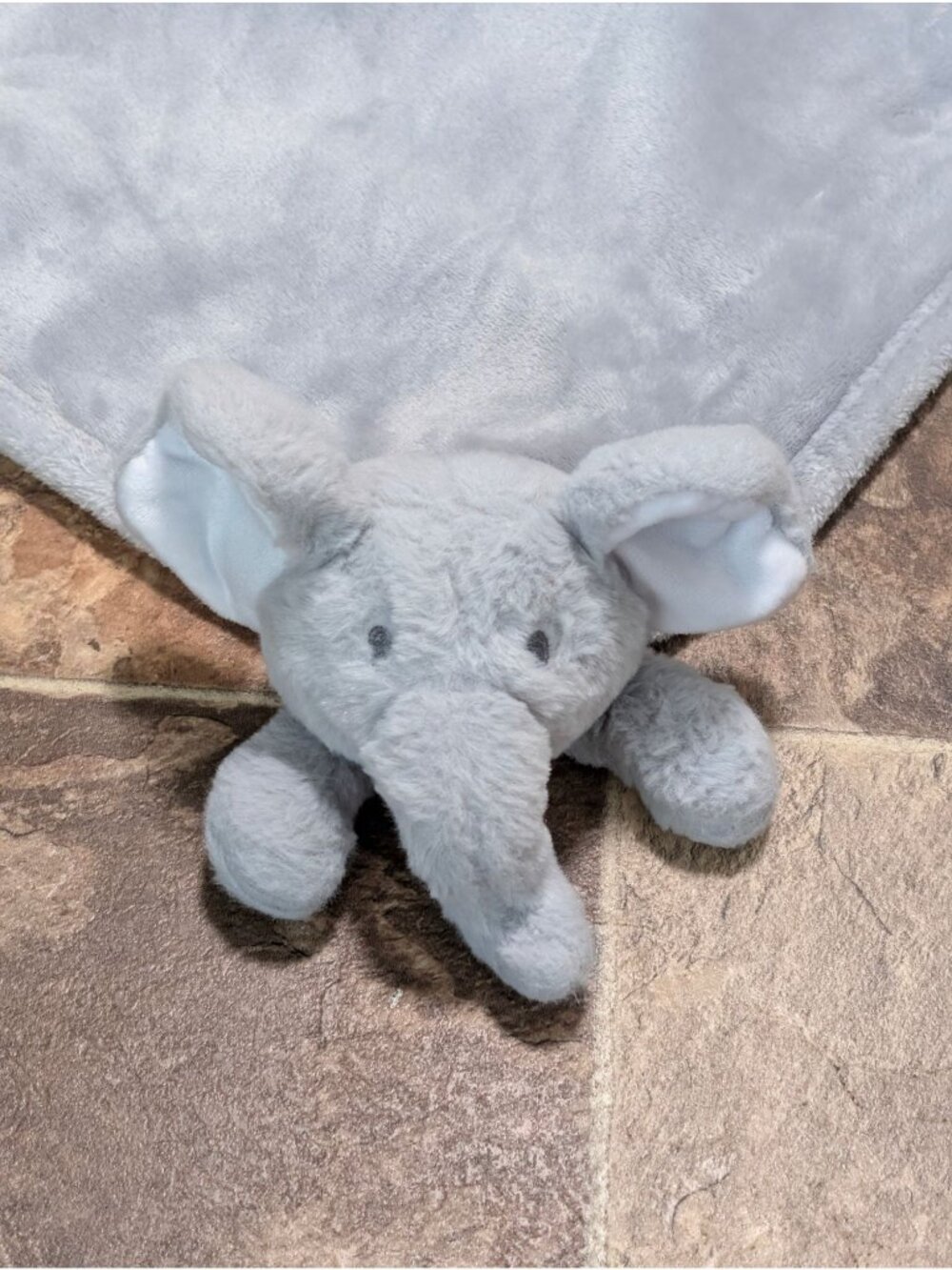 Soft Plush Gray Elephant Baby Security Blanket Lovey With Embroidered Eyes 16"x1